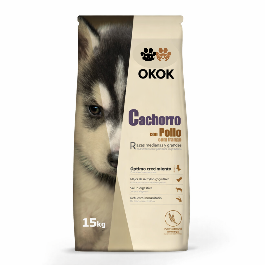 OKOK Cachorro con Pollo 15kg – Alimento para Perros Medianos y Grandes